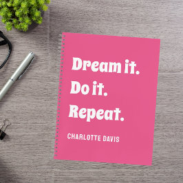 Roze witte inspirerende quote droom het doe het notitieboek