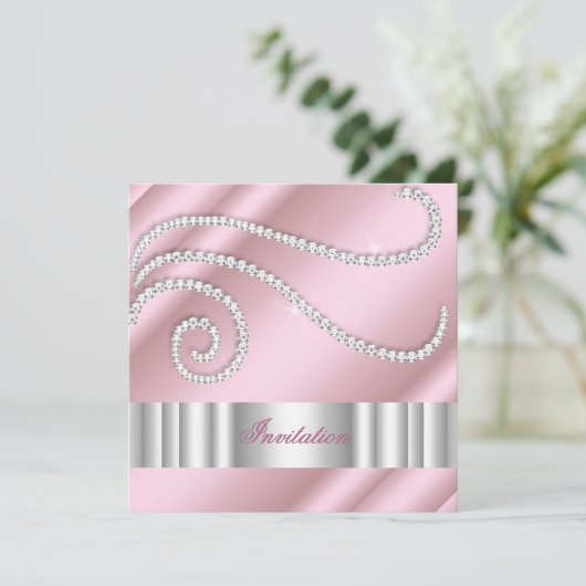 Roze witte juweldiamanten Zilver Birthday Party Kaart (Staand voorkant)