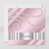 Roze witte juweldiamanten Zilver Birthday Party Kaart (Voorkant)