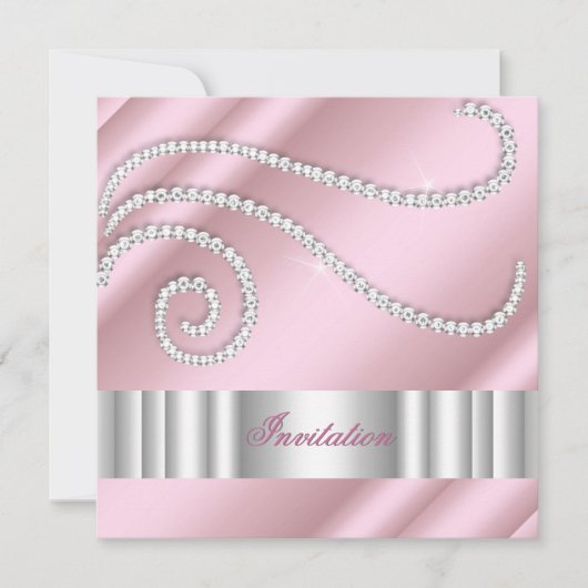 Roze witte juweldiamanten Zilver Birthday Party Kaart (Voorkant)