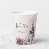 roze, witte & kaneelroos bloemen groen feest papieren bekers (Achterkant)