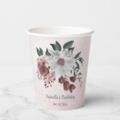 roze, witte & kaneelroos bloemen groen feest papieren bekers (Achterkant)