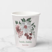 roze, witte & kaneelroos bloemen groen feest papieren bekers (Voorkant)