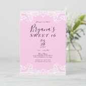 Roze & Witte Kant Elegant Zoete 16 Feest Kaart (Staand voorkant)