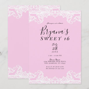 Roze & Witte Kant Elegant Zoete 16 Feest  Kaart