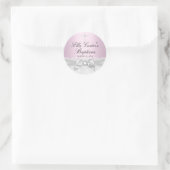 Roze Witte Kant & Kruis Doopsticker Ronde Sticker (Tas)