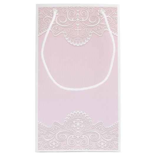 Roze, witte kant, religieus klein cadeauzakje (Achterkant)