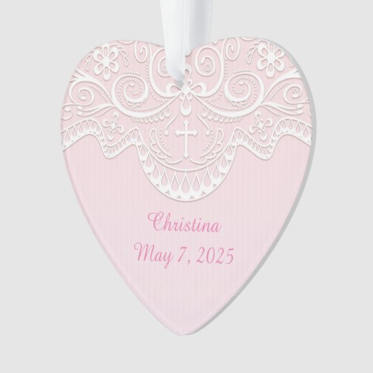 Roze, witte kant, religieus ornament (voorkant)