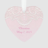 Roze, witte kant, religieus ornament (voorkant)