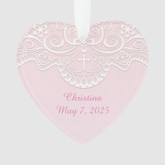 Roze, witte kant, religieus ornament (voorkant)