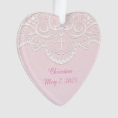 Roze, witte kant, religieus ornament (voorkant)