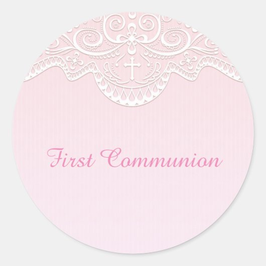 Roze, Witte Kant, Religieus Ronde Sticker (Voorkant)