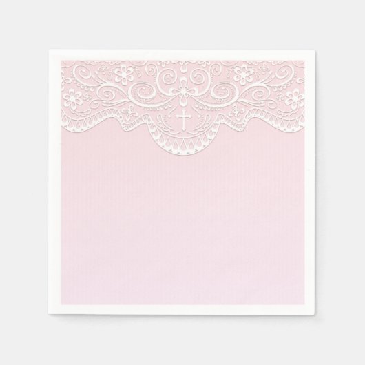 Roze, Witte Kant, Religieus Servet (Voorkant)