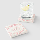 Roze & Witte Kant Save The Date Sticker 2 Stenen Onderzetter (Zijkant)