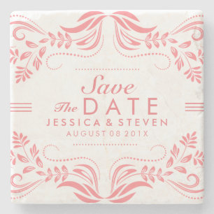 Roze & Witte Kant Save The Date Sticker 2 Stenen Onderzetter