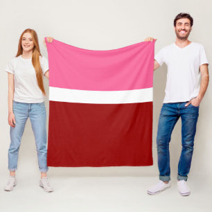 Roze Witte Karmozijnrode Kleurblok Fleece Deken