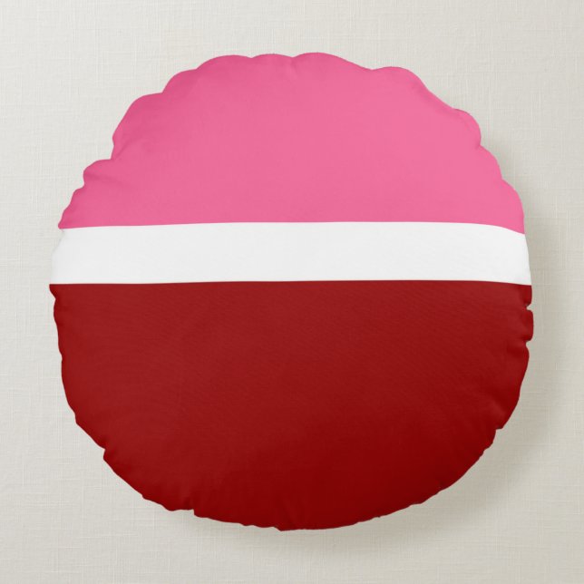 Roze Witte Karmozijnrode Kleurblok  Rond Kussen (Voorkant)