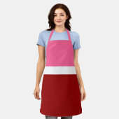 Roze Witte Karmozijnrode Kleurblok  Schort (Gedragen)