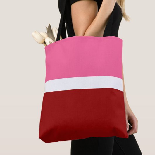 Roze Witte Karmozijnrode Kleurblok  Tote Bag