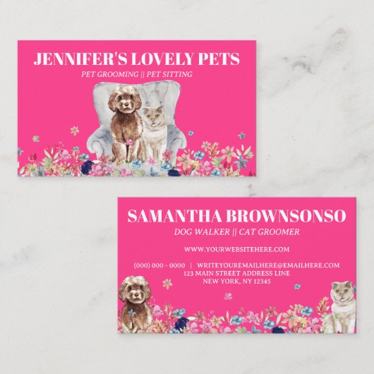 Roze witte kat Dog Pet Visitekaartje (Voorkant / Achterkant)