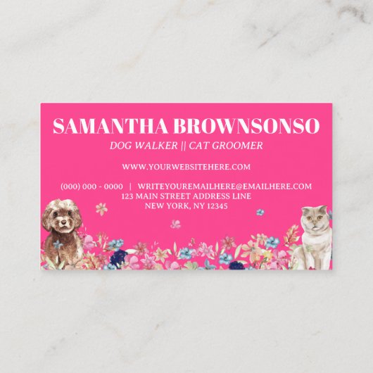 Roze witte kat Dog Pet Visitekaartje (Achterkant)