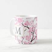 roze witte kerry bloesem initiaal aanpasbare mok (Voorkant links)