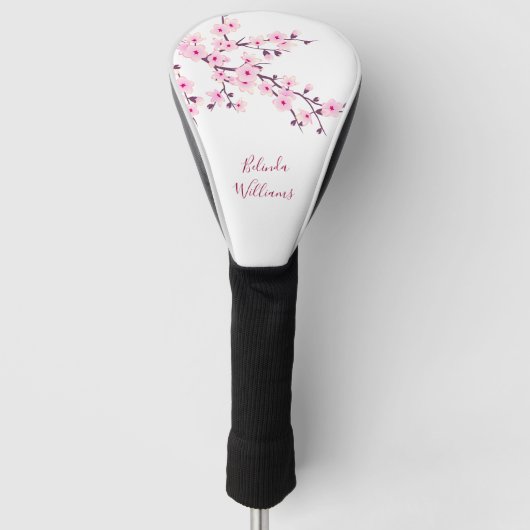 Roze witte kers bloesem monogram golfheadcover (Voorkant)