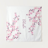 Roze witte kers bloesem monogram wandkleed (Voorkant (horizontaal))