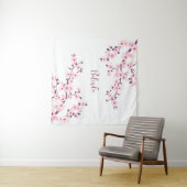 Roze witte kers bloesem monogram wandkleed (In Situ (horizontaal))