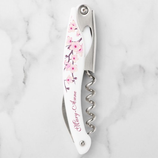 Roze witte kers bloesems monogram ovenkurken kurkentrekker (Achterkant)