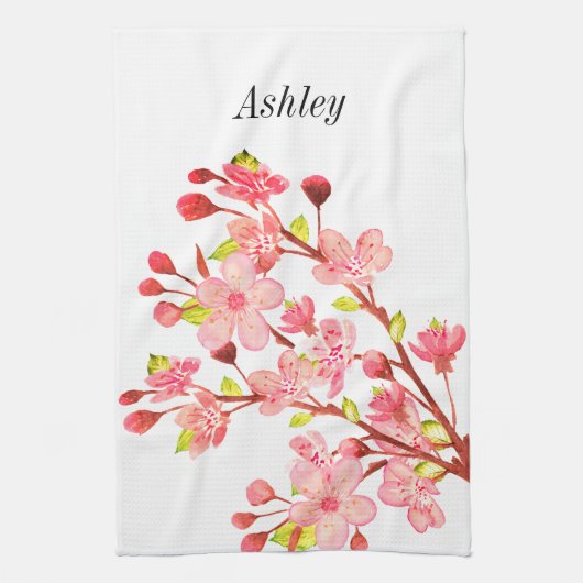 Roze Witte Kersenbloesem Bloemen Chic Theedoek (Verticaal)