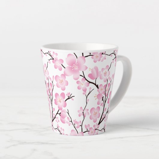 Roze Witte Kersenbloesem initiaal Aanpasbare mok (Rechterhoek)