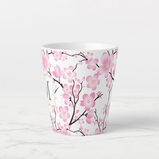 Roze Witte Kersenbloesem initiaal Aanpasbare mok (Voorkant)