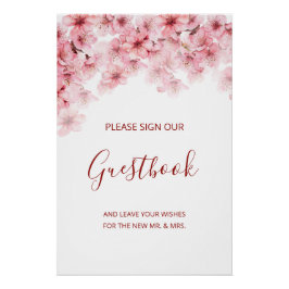 Roze witte kersenbloesem trouw gastboek  perfect poster