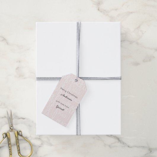 Roze Witte Kerst Cadeaulabel (Met Touw)