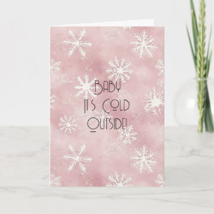 Roze Witte Kerst Sneeuwvlokken Strepen Kaart