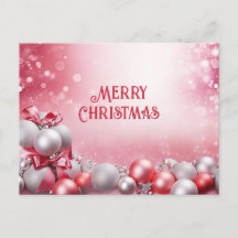 Roze Witte Kerstballen Kerst Briefkaart