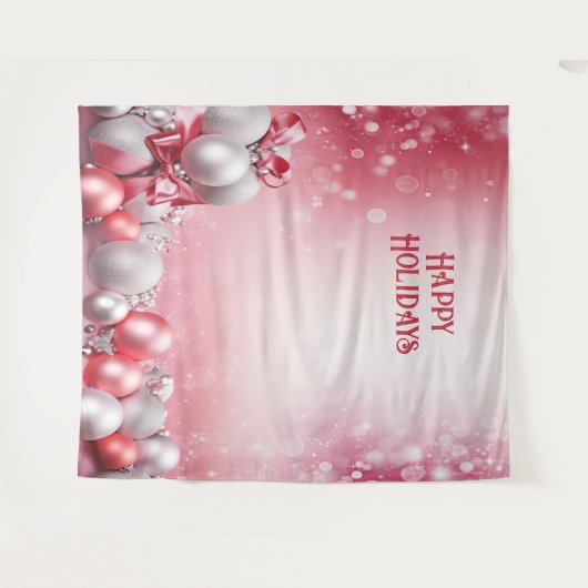 Roze Witte Kerstballen Vakantie Achtergrond Wandkleed (Voorkant (horizontaal))