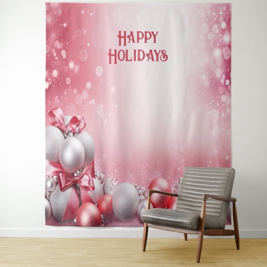 Roze Witte Kerstballen Vakantie Achtergrond Wandkleed (In situ)