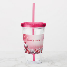 Roze Witte Kerstballen Vakantie Acryl Tumbler Drinkbeker
