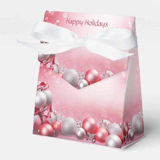 Roze Witte Kerstballen Vakantie Cadeaudoos Bedankdoosjes (Voorkant Zijde)