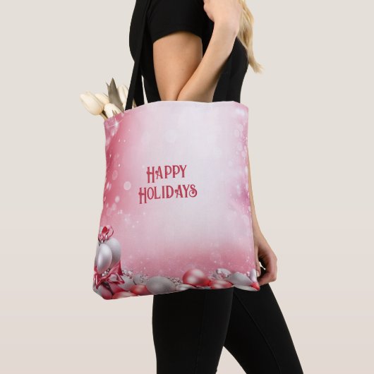 Roze Witte Kerstballen Vakantie Canvas tas (Dichtbij)