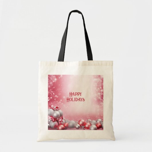 Roze Witte Kerstballen Vakantie Canvas tas (Voorkant)