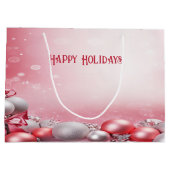 Roze Witte Kerstballen Vakantie Gift Bag Groot Cadeauzakje (Achterkant)