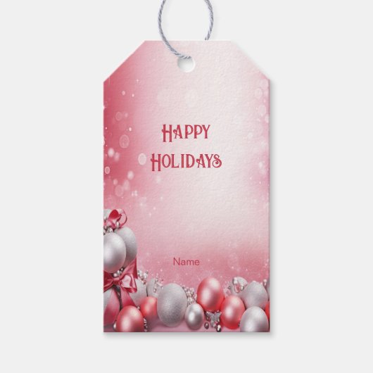 Roze Witte Kerstballen Vakantie Gift Label Cadeaulabel (Voorkant)
