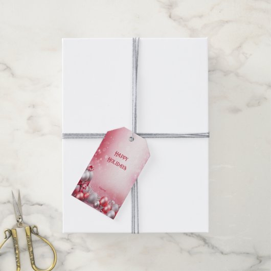 Roze Witte Kerstballen Vakantie Gift Label Cadeaulabel (Met Touw)