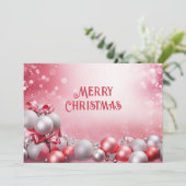 Roze Witte Kerstballen Vakantie Kaart (Staand voorkant)