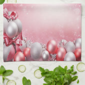 Roze Witte Kerstballen Vakantie Keuken Handdoek (Gevouwen)