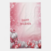Roze Witte Kerstballen Vakantie Keuken Handdoek (Verticaal)