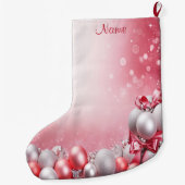 Roze Witte Kerstballen Vakantie Stocking Grote Kerstsok (Achterkant)